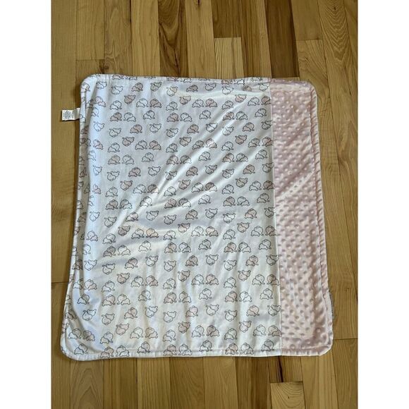 Blankets & Beyond Baby Blanket Elephants Gray Pink White Plush Soft Fleece - Picture 1 of 4